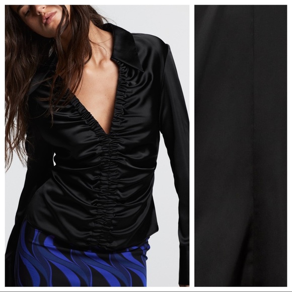 NWT. Zara Satin Effect Top with Gathered Details. Size M. - Picture 2 of 10